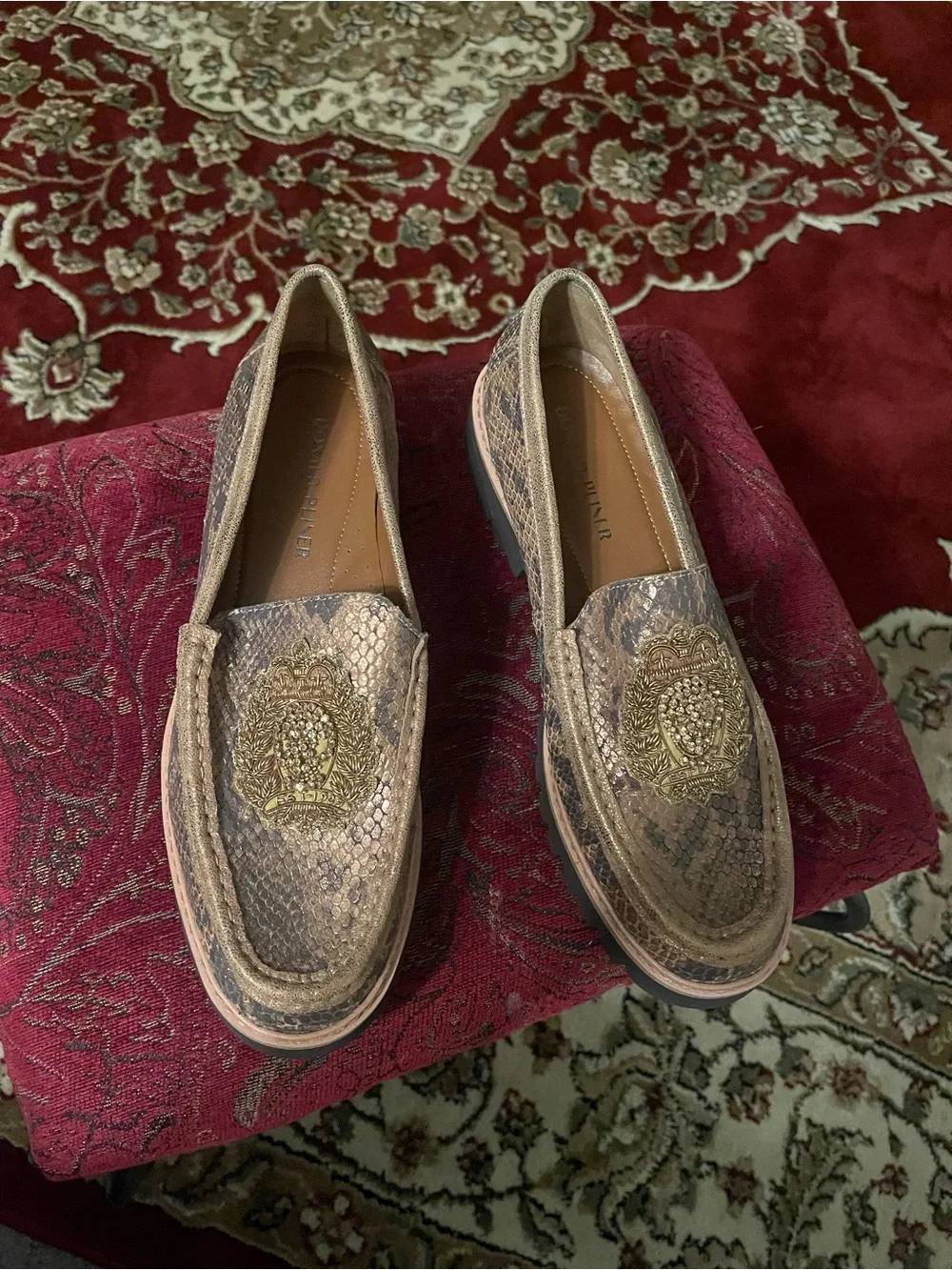 Donald J. Pliner Men's Brown Snake-Embossed Loafers with Gold Crest